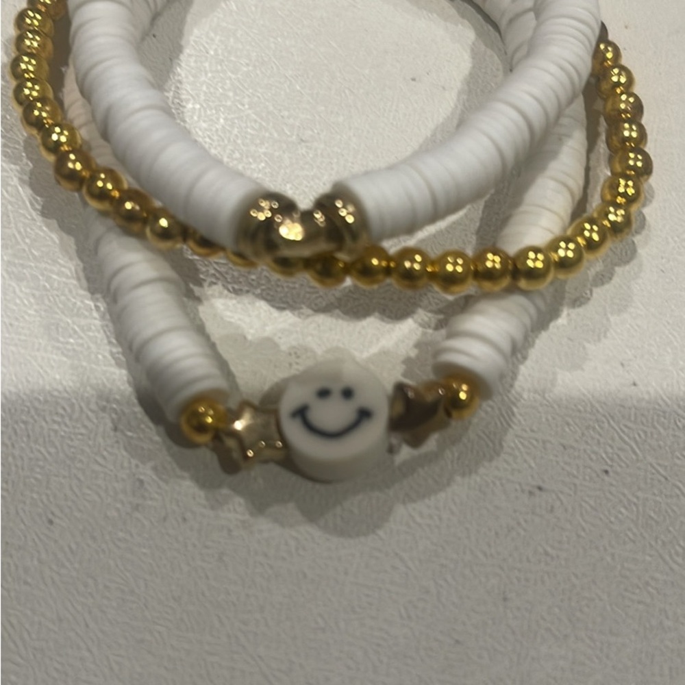 White and Gold Beaded Bracelets